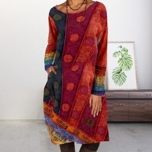Dresses for women 2021 printed loose women retro dress ethnic style womens long-sleeved dress dresses for women casual
