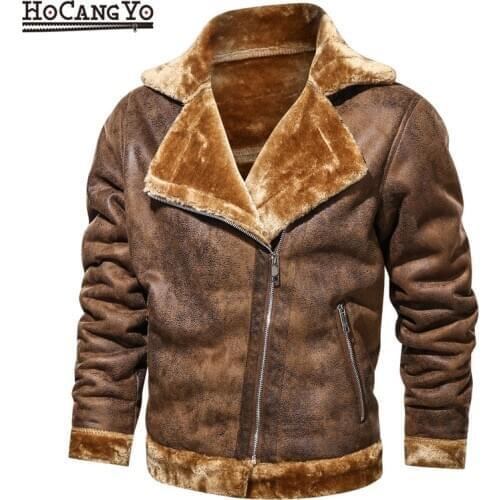 Winter Mens Leather Jacket Plus Size 4XL Thick Warm Motorcycle Biker Jacket for Men Faux Leather Jackets Fur Collar Brown Coat