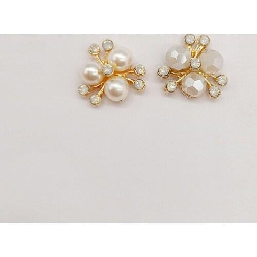 10 PCS 15x16mm Metal Alloy KC Gold Crystal Rhinestone Imitation Pearl Flowers DIY Jewelry Accessories