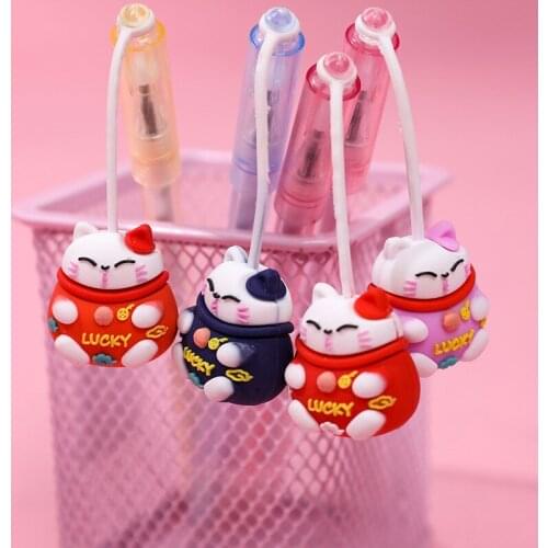 12PCs Lucky Korean Cute Creative Little Fat Cat Pendant Gel Pens Set Cartoon Neutral Pen Student Office Writing Tools Wholesale