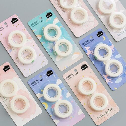 2 rolls/set Cute Unicorn Pig Transparent Invisible Write-on Tape Student Stationery School Office Supply