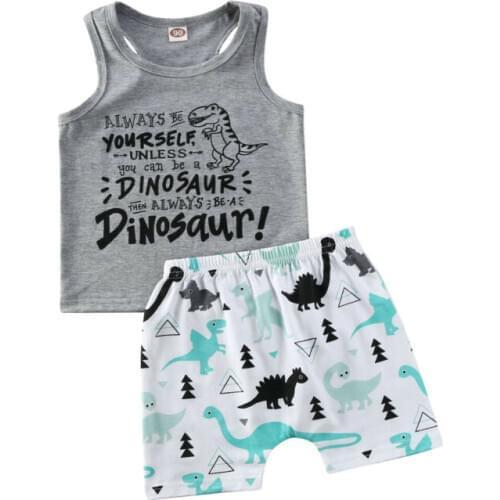 2PCS Toddler Baby Boys Summer Dinosaur Clothes T-shirt Tops+Shorts Pants Set