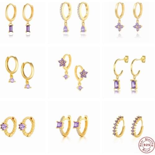 2021 Trend 925 Sterling Silver Hoop Earrings Korean Romantic Purple Zircon Earring For Women Piercing Pendientes Crystal Jewerly