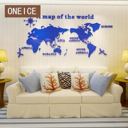 3d Acrylic World Figure Crystal Stereo Wall Sticker Earth Office Inspirational Sofa Background Large Area Entrance Clock