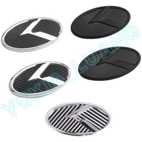 3D K Logo Car Front Grille Emblem Sticker Trunk Rear Badge Decal For Kia OPTIMA Sportage Black Carbon Fiber