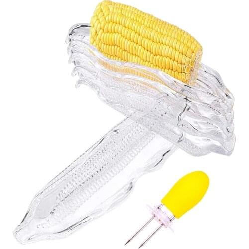 6 Pcs Plastic Corn Trays BBQ Barbecue Corn on the Cob Holder Serving Dish in Cob Dinnerware Sets with Corn Holders Forks