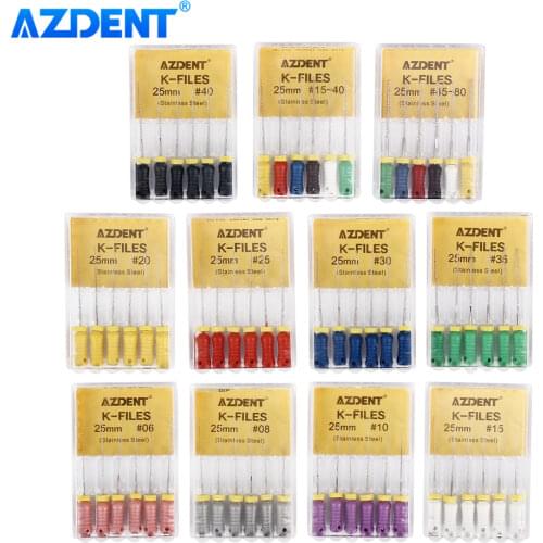 6Pcs/Pack AZDENT Dental Hand Use K-Files 25mm Stainless Steel Endodontic Root Canal Files Dentist Tools Dental Lab Instruments