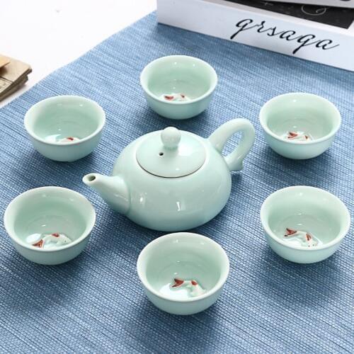 7pcs chinese Tea Set Ceramic Kungfu Teapot Porcelain Teaset Tea Cups Ceremony for black/puer/green/white cha,good gifts