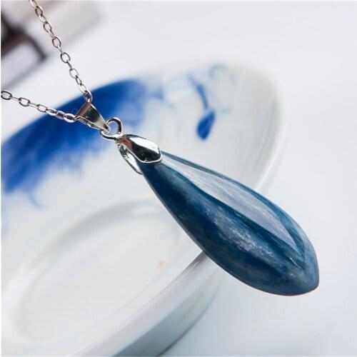 Free Shipping Genuine Deep Blue Natural Kyanite Stone Trendy Crystal Women Necklace Fashion Pendant 31x12x4mm Popular Stone