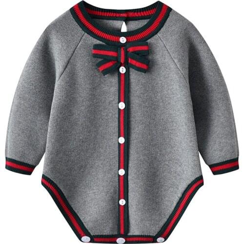 Girls Bodysuit 3-24M Baby Jumpsuit Spring and Autumn Cute Kids Clothes Knitted Bow Cotton Fashion Newborn Sweater Rompers