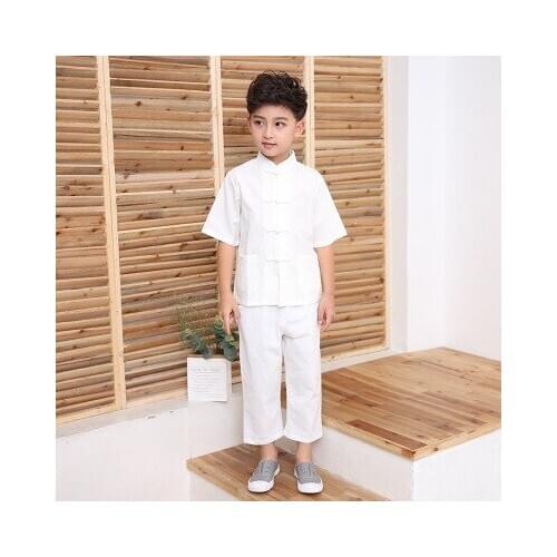 Childrens new two-piece suit spring and summer autumn thin section boy and solid color childrens Tang suit