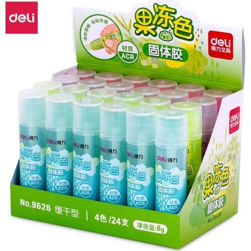 Deli 24pcs/Box 8g Jelly Color High Viscosity Solid Glue Stick 4 Colors