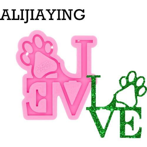 DY0475 Glossy Love with Paw Keychain Mould Silicone Resin Pendant Mold for Epoxy Jewelry Making DIY Crafts Necklace