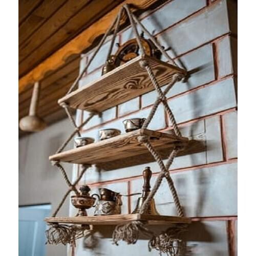 Elisra Wood Decorative 3'lü Roped Bookcase Shelf