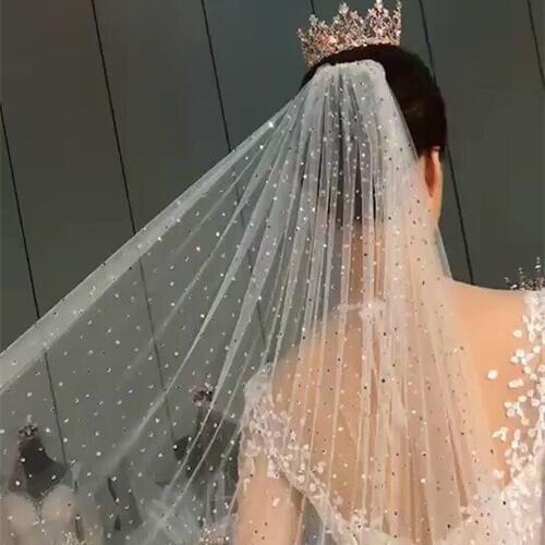3M Length Luxurious Wedding Veil Tulle 1T Beaded White Bridal Veil Bling Bling Bride Veil Ivory Bridal Party Veils With Comb