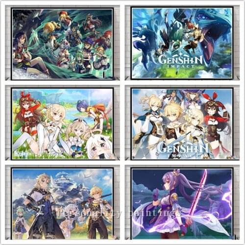 Genshin Impact 5D DIY Diamond Painting Anime Cartoon Girl Poster Diamond Mosaic Embroidery Retro Posters Cross Stitch Home Decor