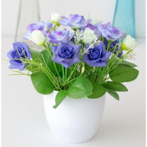 Imitation Potted Flower Rose Hotel Decoration Plastic Bookshelf Table Artificial Flower Pot for Office Artificial Flower Pot