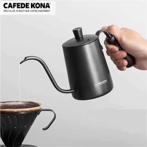 CAFEDE KONA Coffee Pot Stainless Steel Gooseneck Drip Kettle Long Thin Spout Coffee Pot Hand Drip Coffee Bottle With Lid 600ML