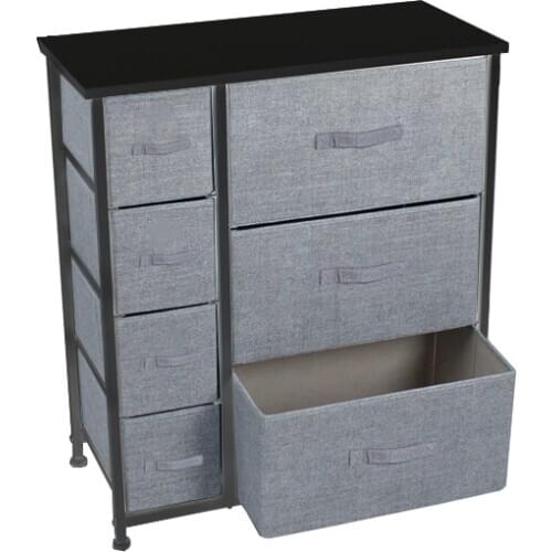 Dresser with 7 Drawers for Fabric Storage Tower, Wooden Top & Easy Pull Fabric Bins (Cool Grey)