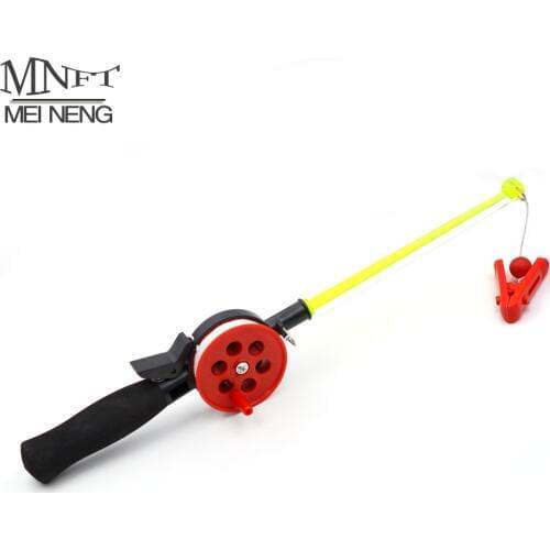 MNFT 1Pcs Plastic Winter Shrimp Ice Fishing Pole with Reels Wheel Accessory Portable Ice Rock Fishing Rod Pole For Children
