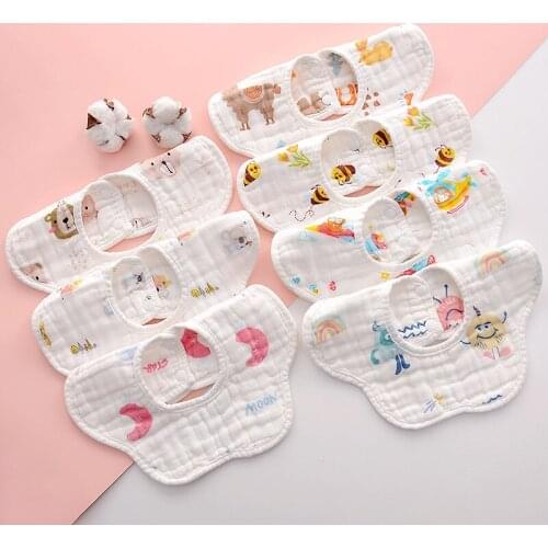 Fashion Flower Style Waterproof Baby Bibs Newborn Soft Round 360 Degree Rotating Baby 4 Layers Bib Burp Cloths Feeding Scarf