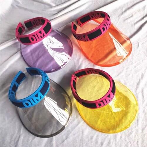 New Summer Lady Wide Brim Sun Beach Party Hat Visiere Transparent Clear Visor Empty Top Sun Hat Letter PVC Plastic Hats Caps Men
