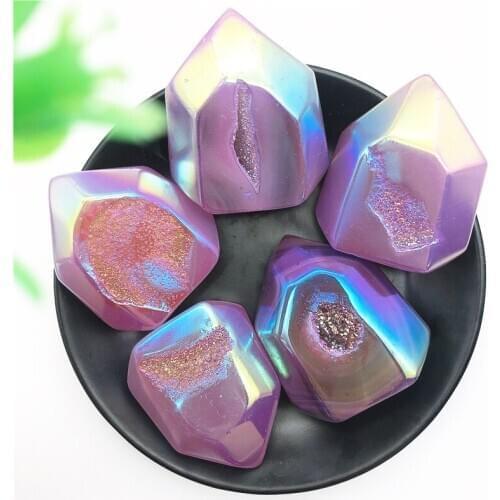 1pc Lovely Natural Agate Aura Electroplating Point Healing Stones Crafts Making Ornaments Natural Stones and Minerals