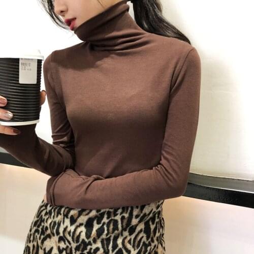 Solid Turtleneck Slim Shirt Womens 2020 Harajuku Casual Blusas Femininas Shirts for Women clothes Black Full Ladies Tops 0717