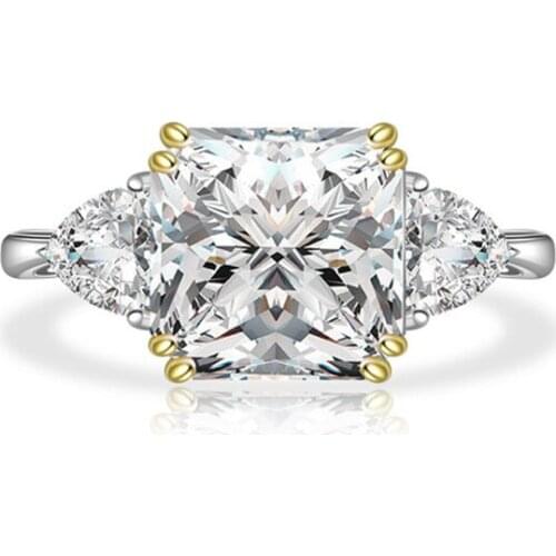 Solid 925 Sterling Silver Sparkling 10*10mm Topaz Greated Moissanite High Carbon Diamond Wedding Rings Party Fine Jewelry