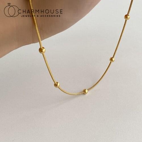 Yellow Gold GP Bead & Snake Necklaces For Women Charm Pendant Necklace 18inch Choker Collier Femme Wedding Bridal Jewlery Gift