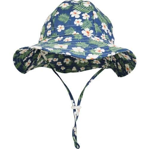Bucket Hat Girl Sun Beach Summer Panama With String Flowers Cotton Breathable Cap Holiday Outdoor Accessory Toddlers Kids