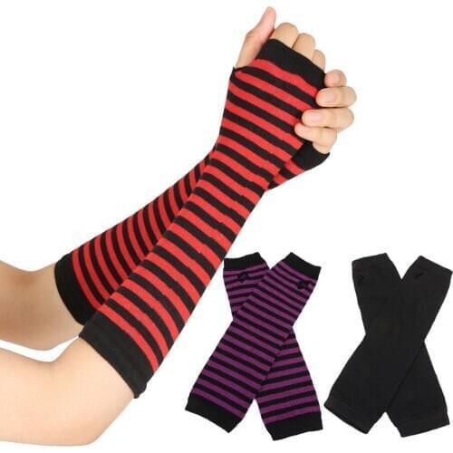 Fashion Women Lady Striped Elbow Gloves Warmer Knitted Long Fingerless Gloves Elbow Mittens Christmas Accessories Gift