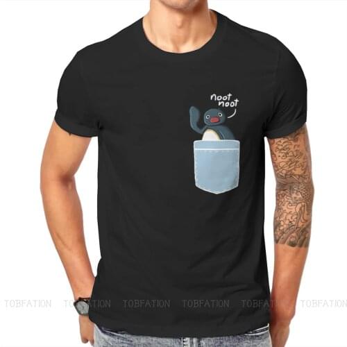 Pingu Noot Pinga Penguin TV TShirt for Men Meme Side Pocket Basic Leisure Tee T Shirt Novelty Trendy Loose