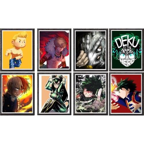My Hero Academia Assorted Hero Anime Poster Mirio Izuku Shouto Tomura Canvas Wall Art Prints 8 x 10 Inches No Frame,8 Pcs