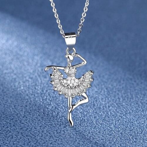 Girl Crystal Pendant Ballet Dancer Pendant Necklace With Rhinestone Party Jewelry Gifts