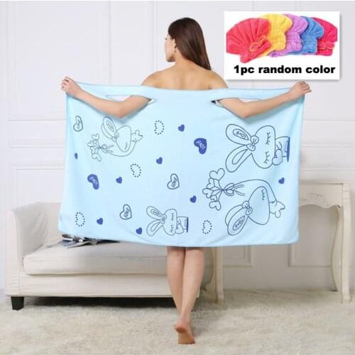 80*135 cm Bath Towel with Hair Dry Cap Random Women Quick Dry Magic Bathing Towel Sexy Wearable Microfiber Cotton Towels Cover