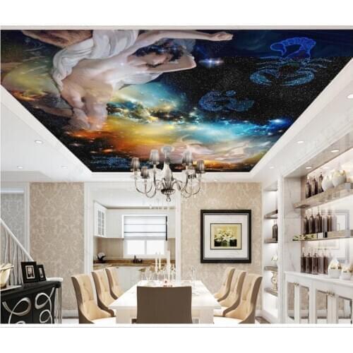 Custom photo 3d ceiling murals wallpaper Athena goddess starry sky living room home decor 3d wall murals wallpaper for walls 3 d
