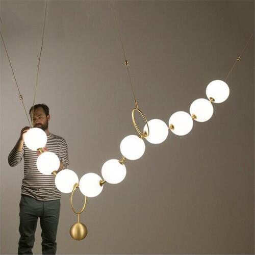 Post-modern Luxurious Milk White Glass Ball Necklace Suspension for Foyer Staircase Entrance Deco Pendant Light 2426