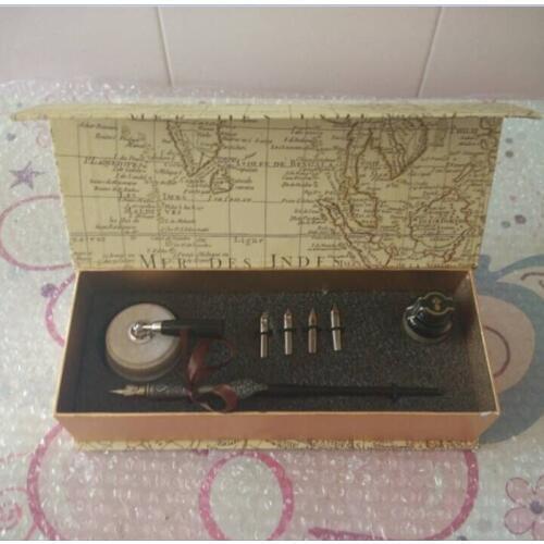 English Calligraphy Gothic Fountain Vintage Pen with 1 Penholder 1 Ink 4 Nibs
