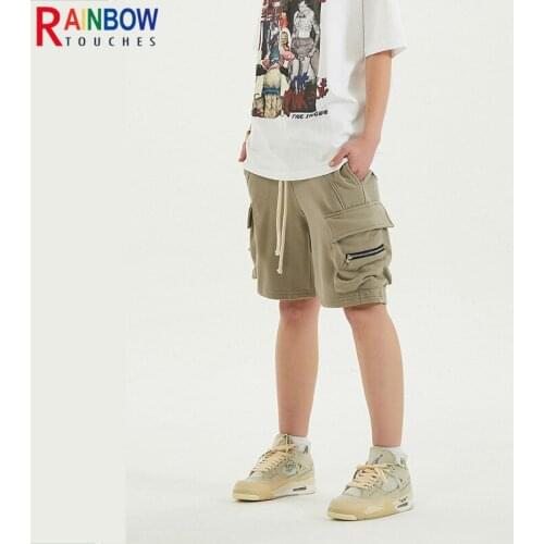 Rainbowtouches 2021 Summer Men Shorts Reflective Stripe High Street Cargo Big Pocket Casual Shorts