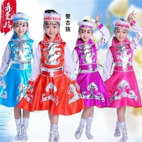 Girls perform drum Costumes Children Fan Yangko Classical Dance costumes Stage Performance Clothing Mongolia dance costumes