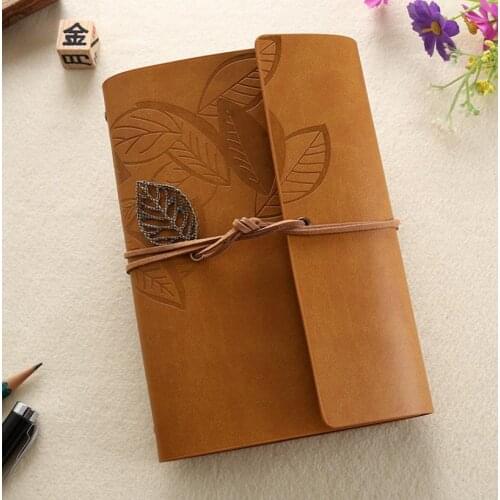 Vintage Gold Brown PU Leather Cover Loose Leaf Blank Notebook Journal Diary Gift