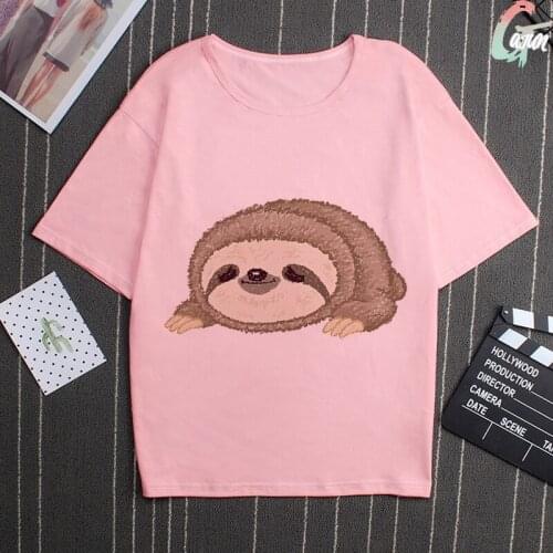 Sloth That Is Inferior To Pigs And Dogs Print Pink Women Blouses Spoof Personality Fashion Summer 2021 Harajuku Casual Loose Top