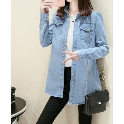 Womens Denim Jacket 2020 Spring Autumn Long-Sleeved Casual Denim Shirt Large Size 3XL Jeans Coat Top Female Manteau Femme C111
