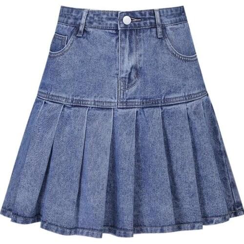 Skirts Womens Denim Sexy Pleated 2021 Korean Style Female Skirt School High Waist Tutu Mini Skirts Short Jeans Saia Jupe Femme