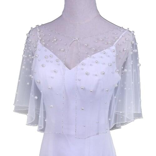 Female Summer Wedding Jacket Bolero Pearl Beads Embroidery Bridal Sunscreen Shawl Wraps Evening Cape Cover AXYD