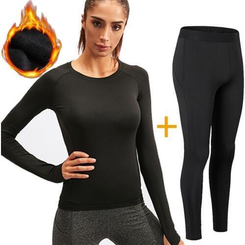 2 Piece Women Jogging Sets Winter Fleece Compression Set Running Jogging Suits For Women Sport Suit Women Winter Training Suit