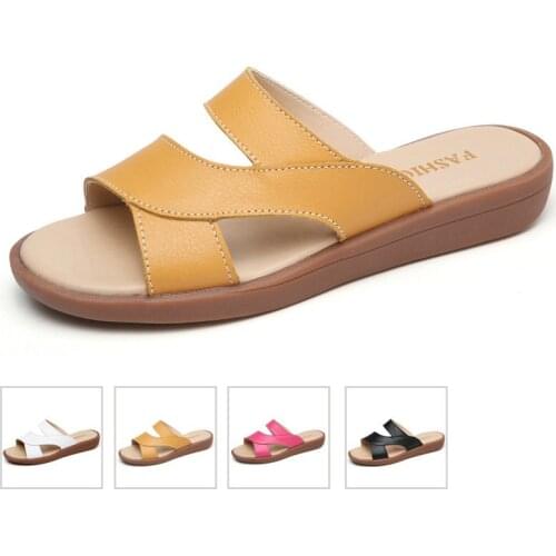 2021 Candy Colors Summer Women Flip Flops leather Sandals Women Flat outside Slippers Black White Female Casual Slides