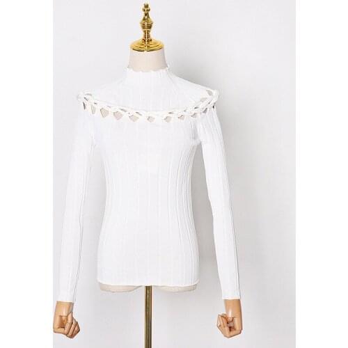 Women Bodycon Pullover Sweater Spring Autumn Hollow Out Stretch Jumpers