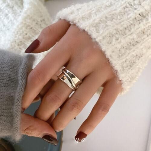 Vintage Silver Color Open Circle Sprial Learf Rings for Women Minimalist Arc Round Joint Cuff Ring Accessories Party Jewelry